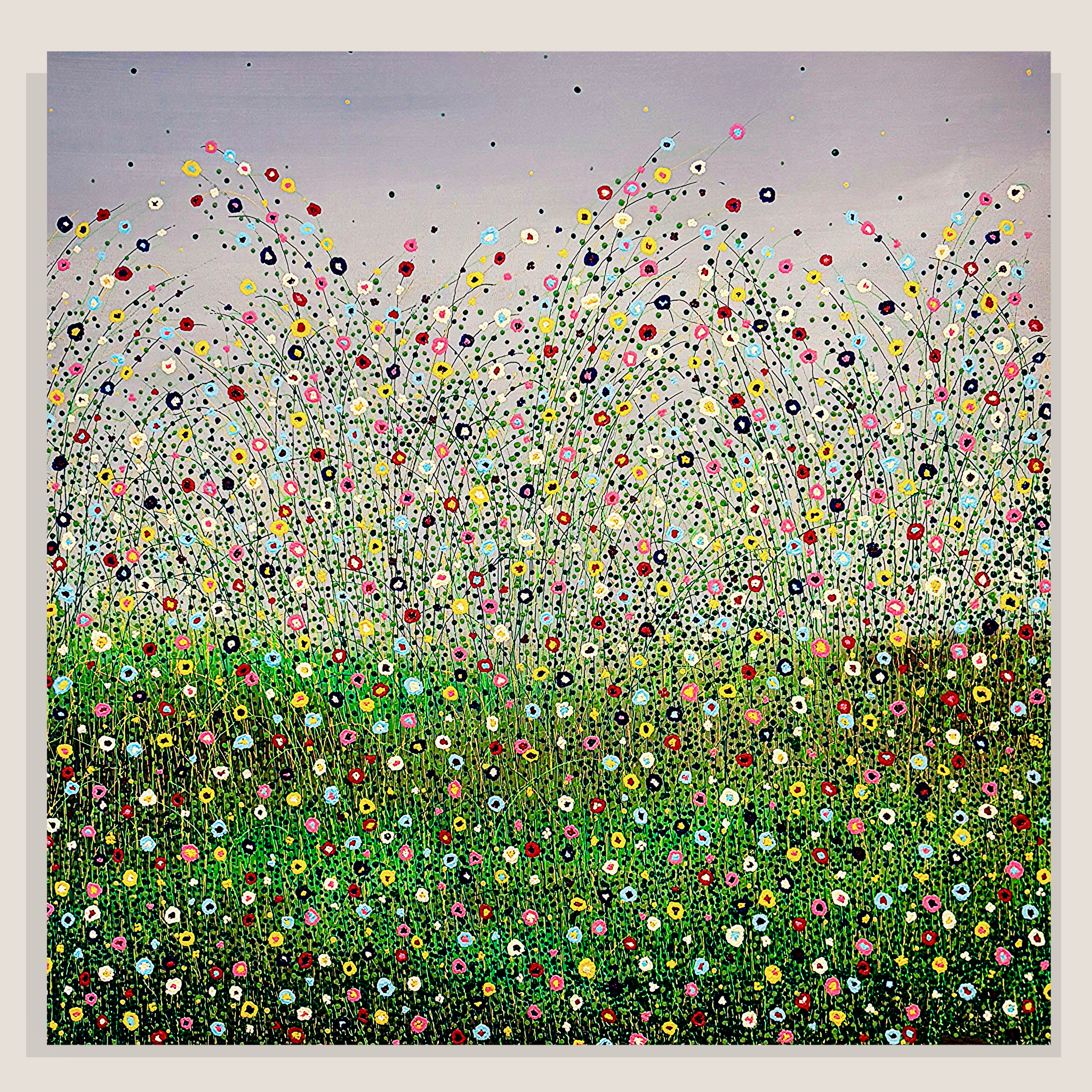 Todo florece azul grisáceo. Lienzo 100x100 cm