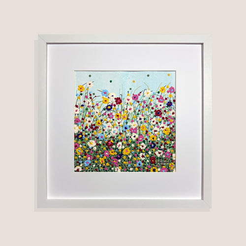 Todo florece azul. Obra papel con marco 30x30 cm