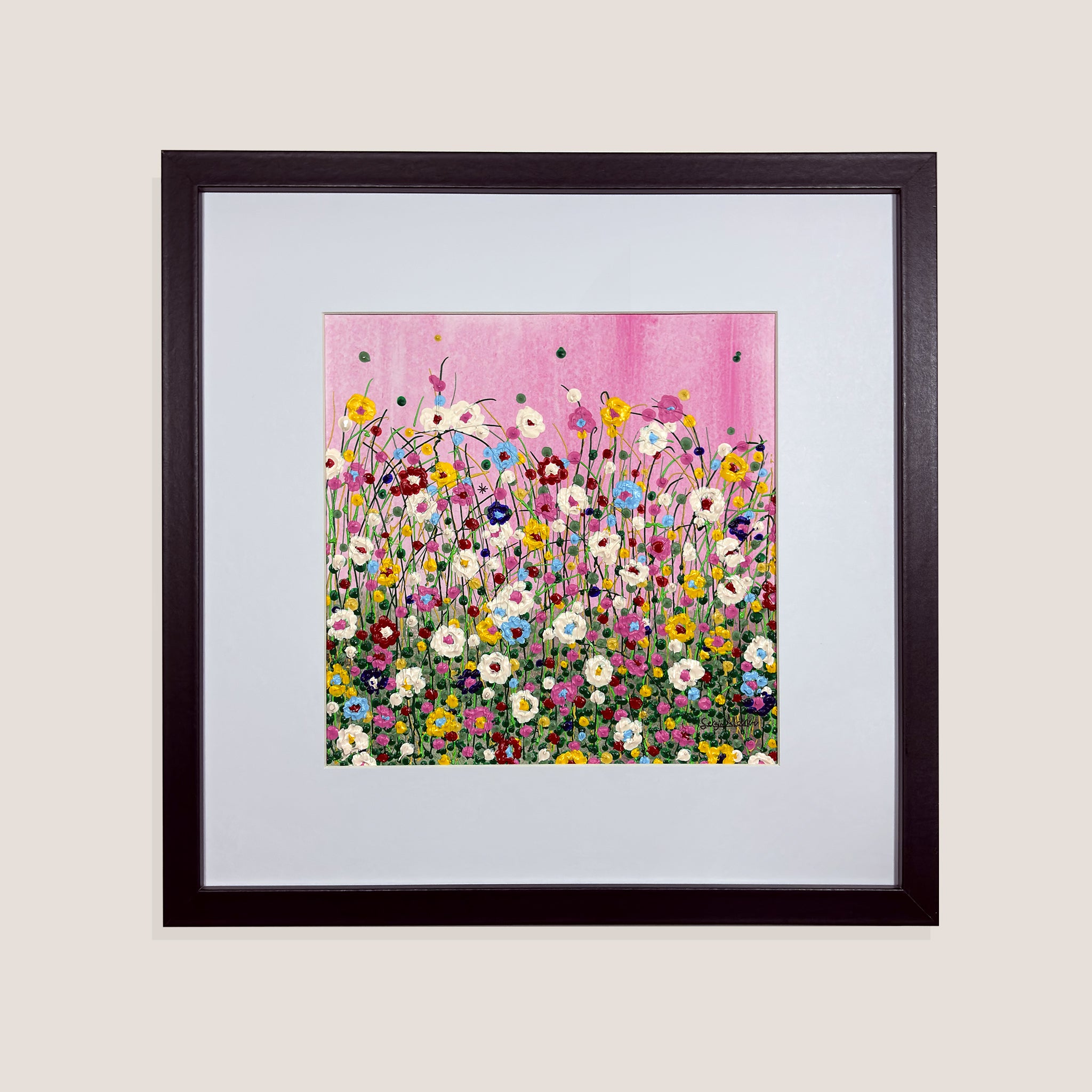 Todo florece rosa. Obra papel 30x30 cm