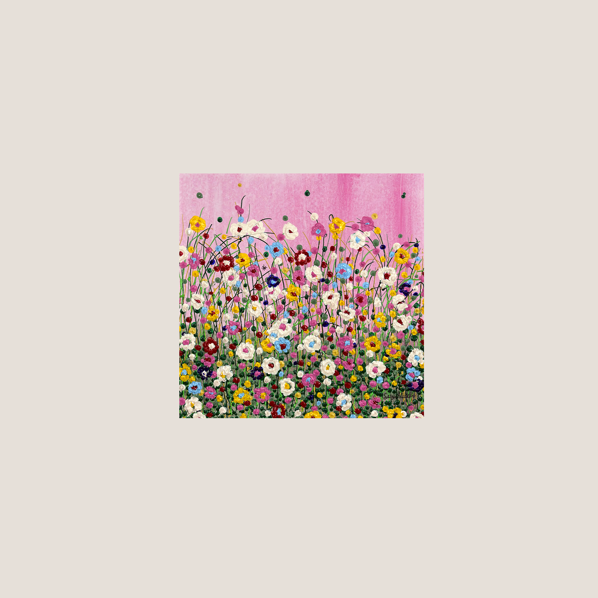 Todo florece rosa. Obra papel 30x30 cm